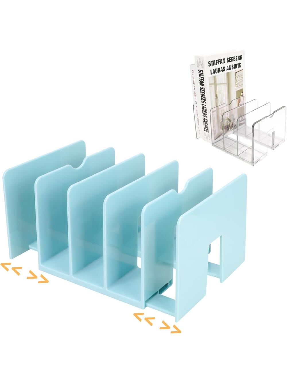 2PCS Adjustable Book File Organizer 5-Slot Desktop Rack Desk Shelf Blue Clear